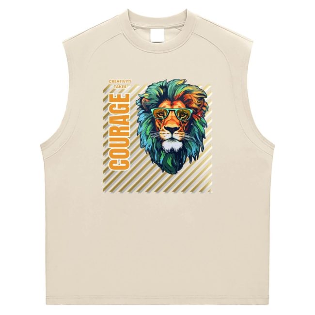 Creme Tank Top henri matisse quote creativity takes courage with artistic lion and striped diagonal background