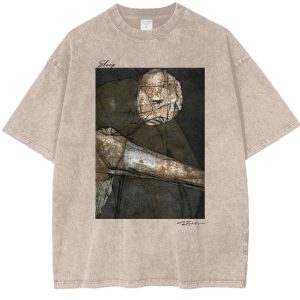 Premium Heavy Weight Acid Wash T-Shirt with an Original Art Print entitled Sleep Light Brown