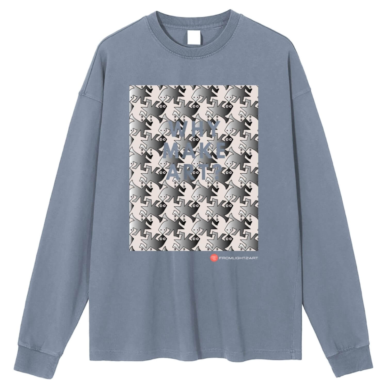 Why Make Art? Escher Inspired, Enzyme Washed Long Sleeve T-shirt - Image 4