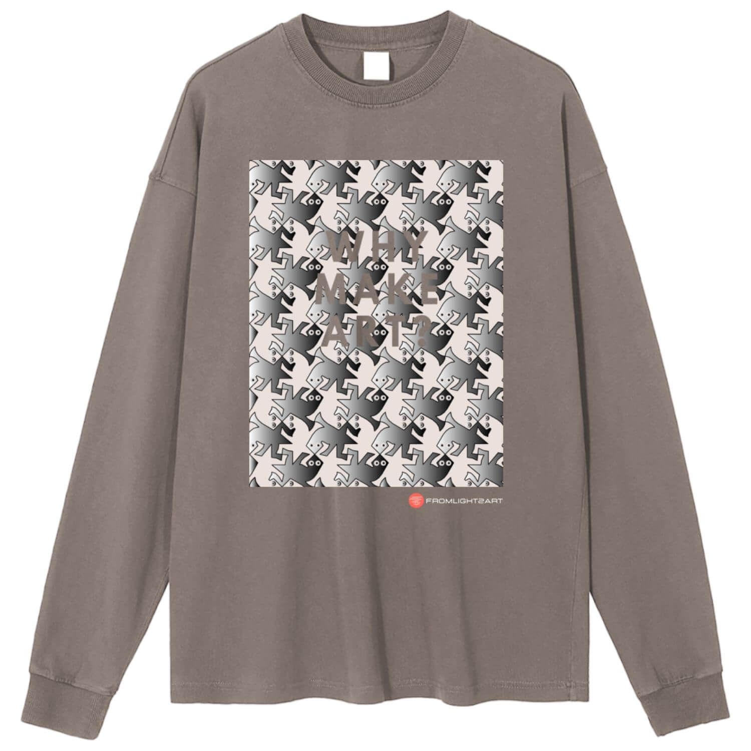 Why Make Art? Escher Inspired, Enzyme Washed Long Sleeve T-shirt - Image 2